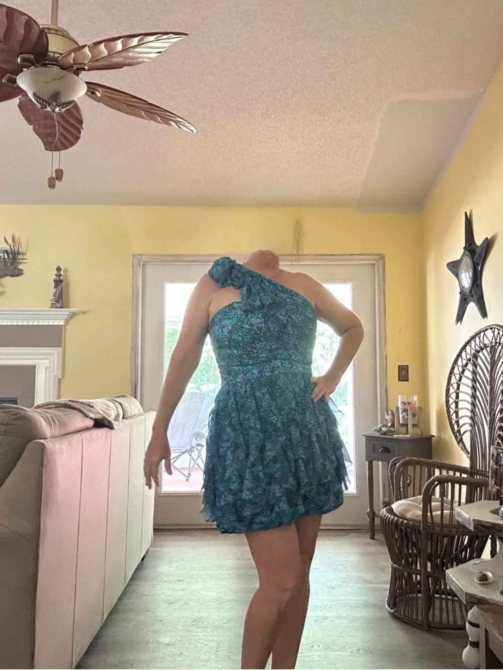 French Connection Blue Floral One-Shoulder Ruffle Dress - Picture 2 of 2
